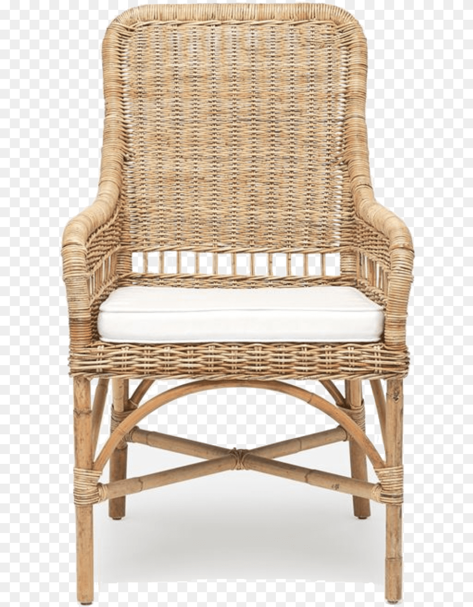 Wicker Arm Chair With Cushion Front View Chair, Furniture, Crib, Infant Bed, Armchair Png Image