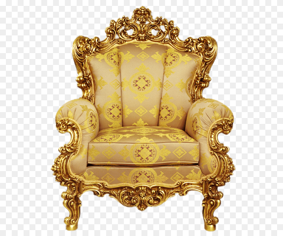 Wide Golden Throne, Chair, Furniture, Armchair Png Image