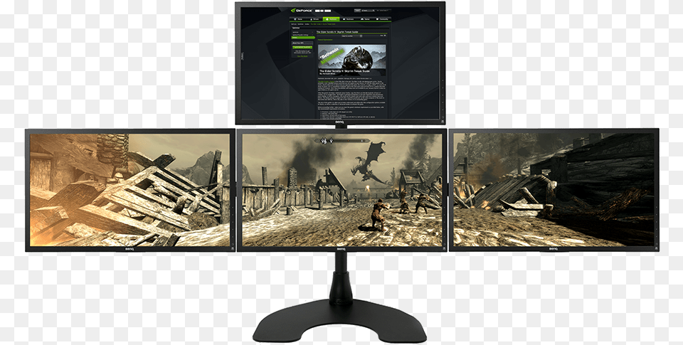 Wide Screen Pc Gaming Monitor Mounting Setup By Ergotech 3 1 Monitor Stand, Computer Hardware, Electronics, Hardware, Person Png Image