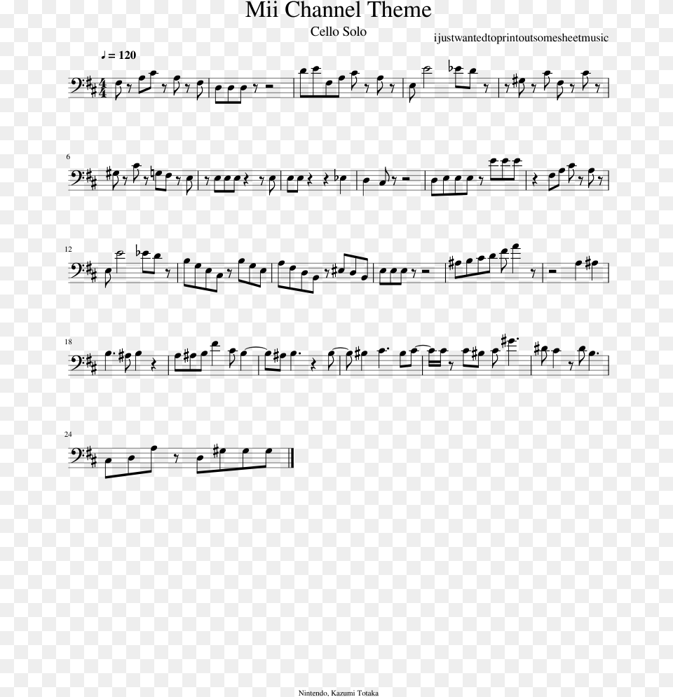 Wii Theme Cello Sheet Music, Gray Png
