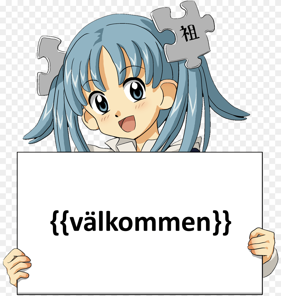 Wikipe Tan Swedish Welcome Sign Anime Girl Holding Sign Template, Book, Comics, Publication, Baby Free Png Download