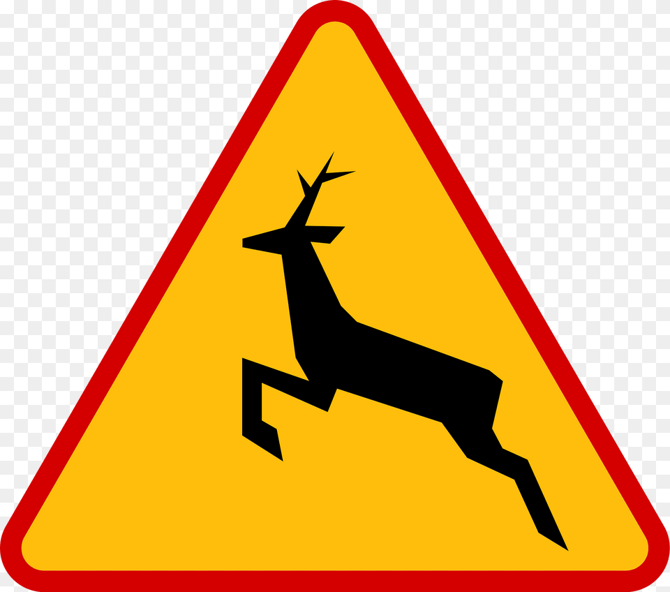 Wild Animals Sign In Poland Clipart, Symbol, Road Sign, Animal, Deer Png