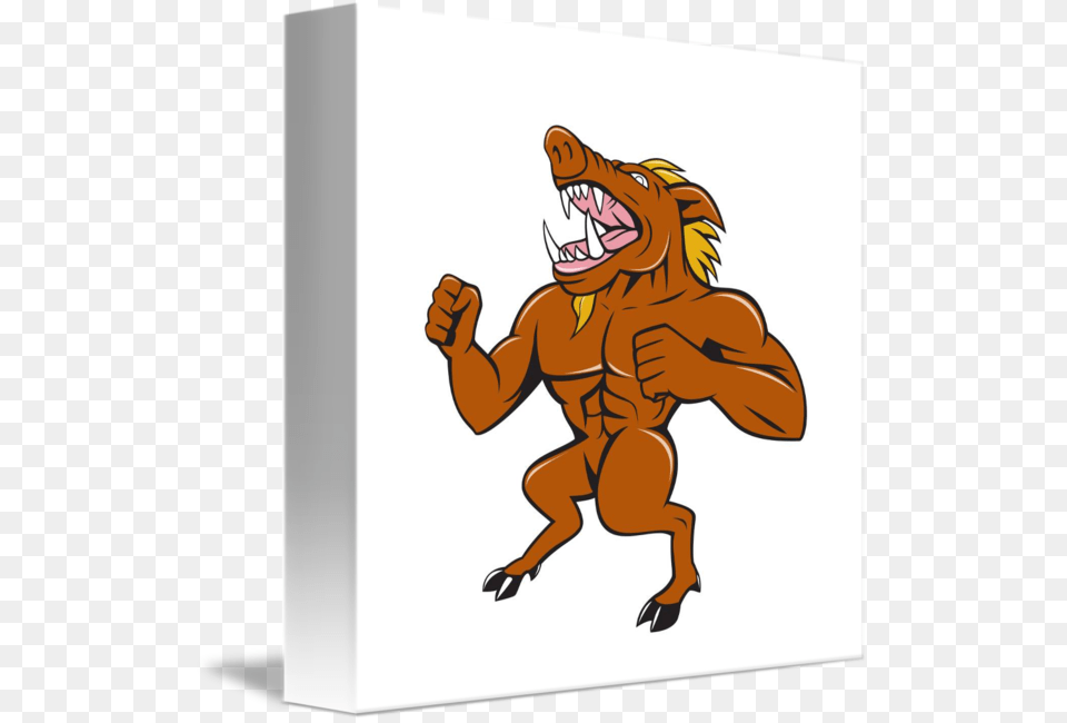 Wild Boar Man Roaring Pumping Chest Cartoon, Baby, Person, Publication, Book Png