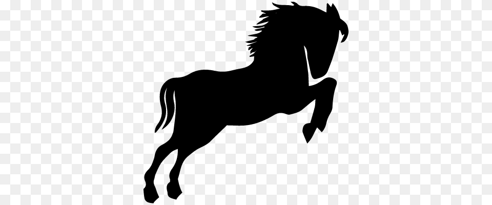 Wild Horse Black Silhouette Looking To Right Standing On Back Paws, Gray Free Png