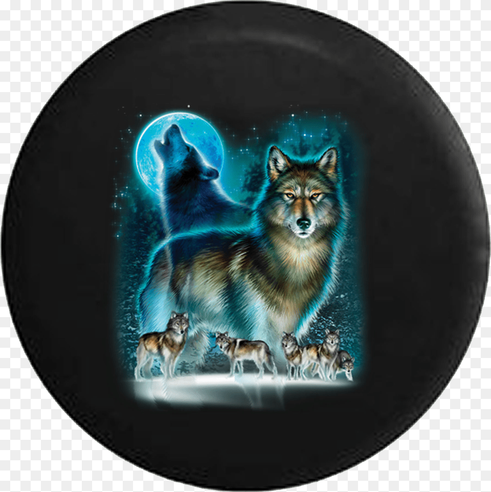 Wild Wolf Howling At Moon With Pack Jeep Camper Spare Wolf T Shirt Moon, Animal, Mammal, Canine, Dog Png Image
