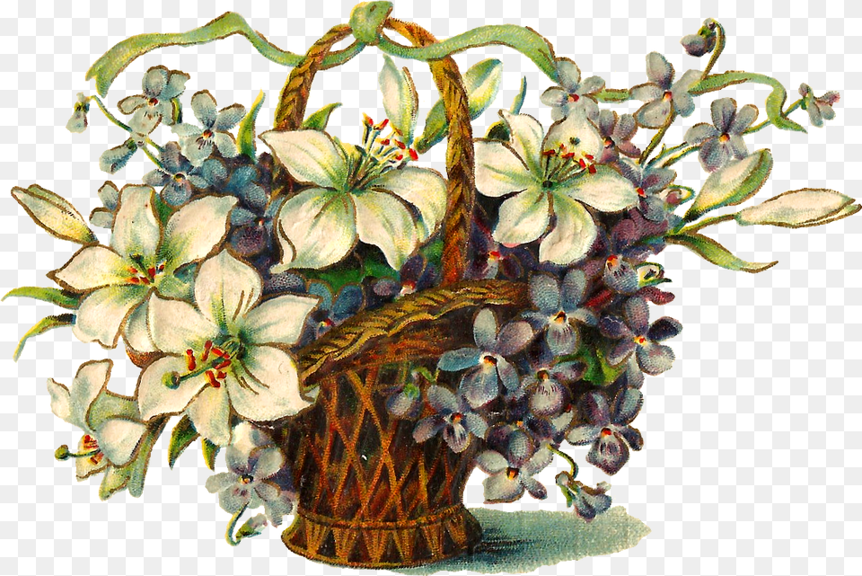 Wildflower Flower Basket Clip Art Vintage Spring Flowers, Plant, Flower Arrangement, Painting, Pottery Free Transparent Png