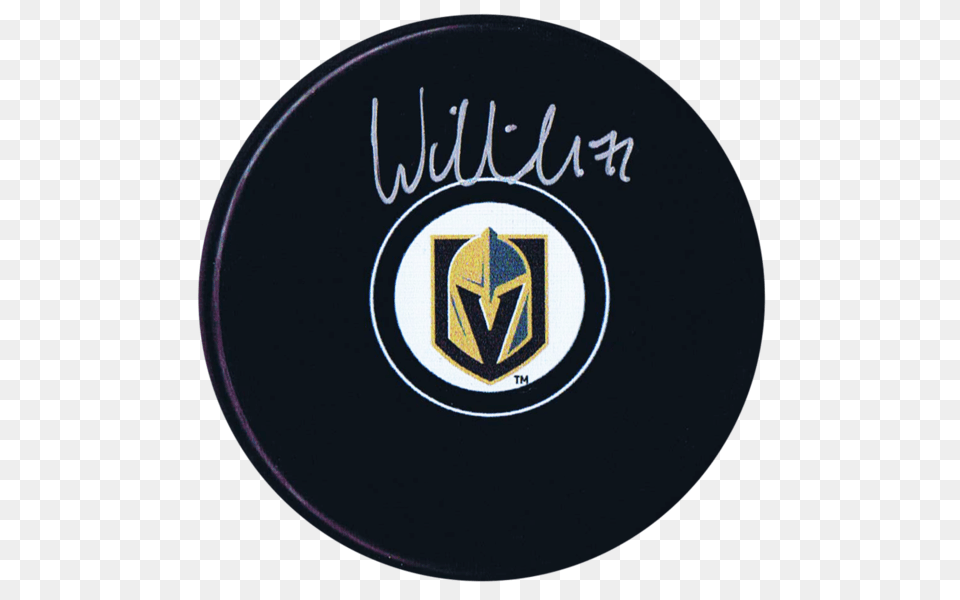 William Karlsson Autographed Vegas Golden Knights Puck, Emblem, Symbol, Logo, Disk Free Png