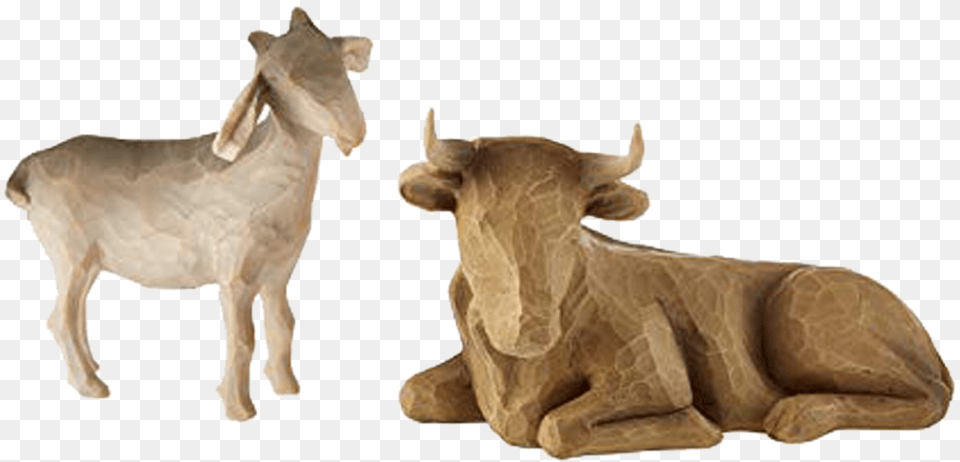 Willow Tree Nativity Ox And Goat Figurines Boeuf Creche, Livestock, Animal, Antelope, Mammal Png Image