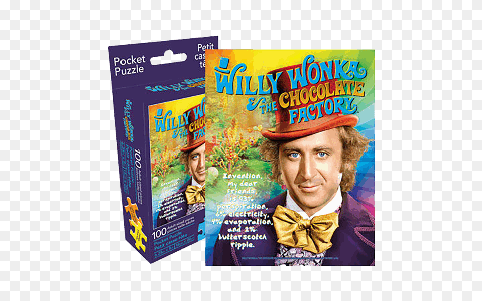 Willy Wonka 100pce Pocket Puzzle Willy Wonka And The Chocolate Factory Puzzle Boxes, Advertisement, Poster, Woman, Adult Free Png