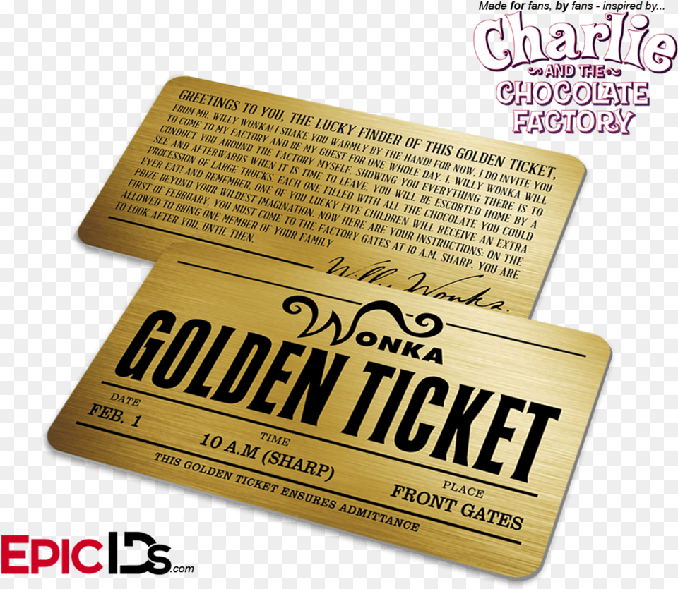 Willy Wonka Chocolate Golden Ticket, Paper, Text, Business Card Free Png Download