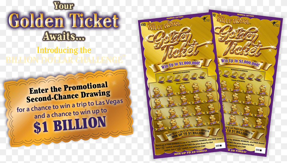 Willy Wonka Golden Ticket Lottery, Advertisement, Poster, Text Free Png Download