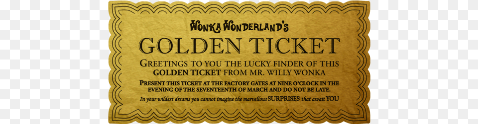 Willy Wonka Golden Ticket Willy Wonka, Paper, Advertisement, Text, Book Png