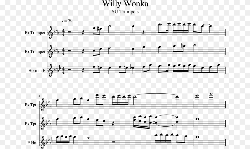 Willy Wonka Sheet Music For Trumpet French Horn Linus And Lucy Trumpet, Gray Free Png Download