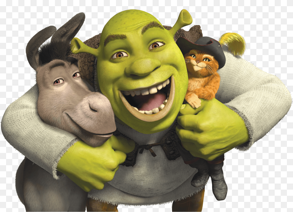 Win A Shrek Anniversary 4 Movie Collection On Blu Ray Shrek Donkey And Cat, Glove, Clothing, Baby, Person Free Png