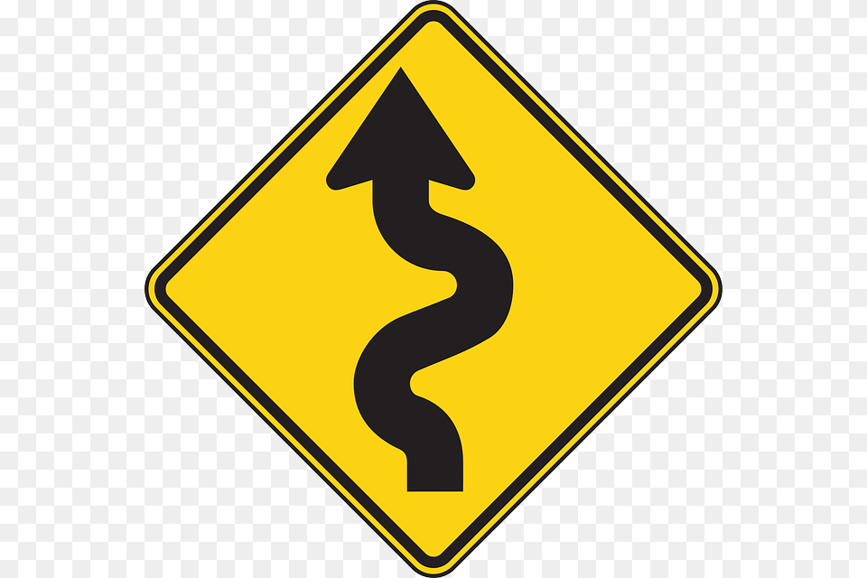 Winding Road Sign Winding Road Ahead Sign, Road Sign, Symbol Free Png