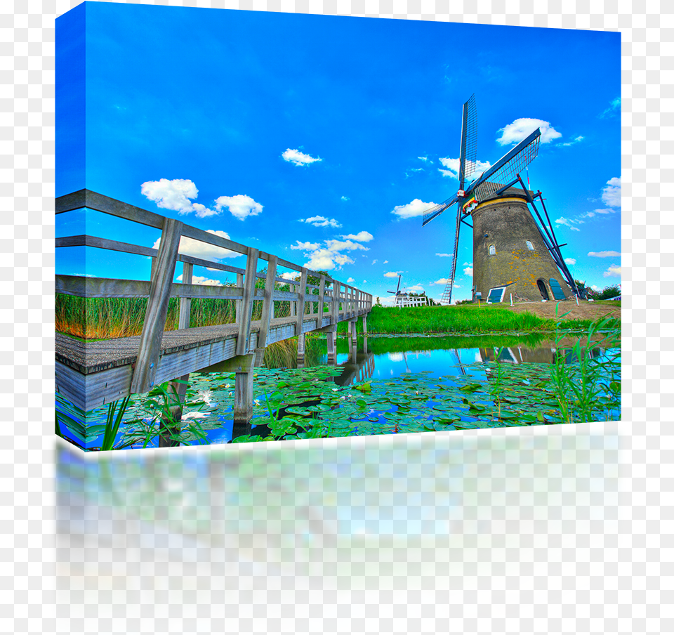 Windmill In Kinderdijk The Netherlands Windmill, Water, Waterfront, Engine, Machine Png Image