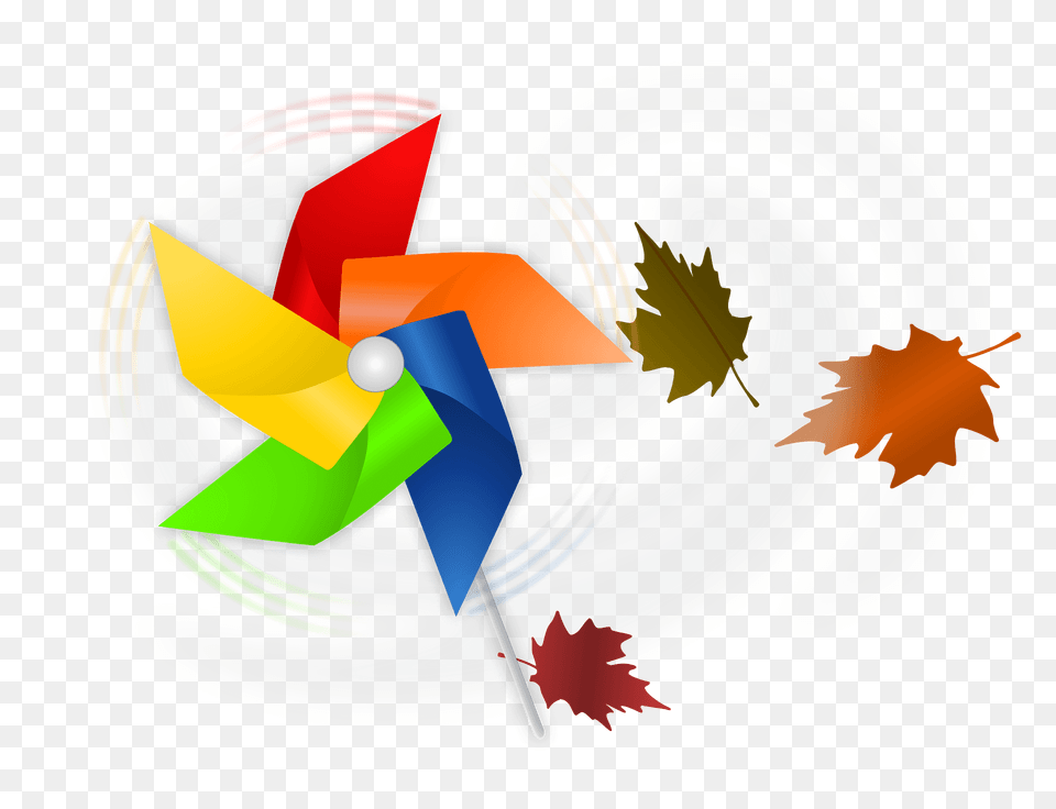 Windy Rainbow Pinwheel And Autumn Leaves Clipart, Art, Graphics, Leaf, Plant Png