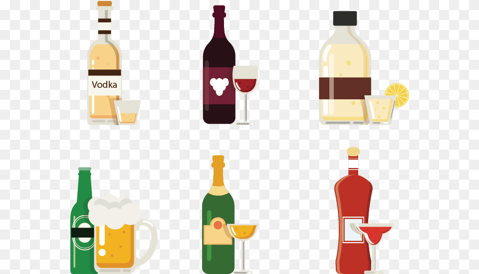 Wine Beer Vodka Alcoholic Beverage Transparent Background Alcohol, Bottle, Glass, Liquor, Wine Bottle Free Png Download