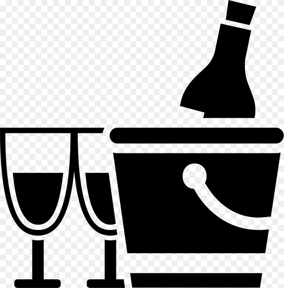 Wine Bottle In Bucket With Two Glasses Comments Balde De Gelo Vetor, Alcohol, Beverage, Glass, Liquor Free Png Download