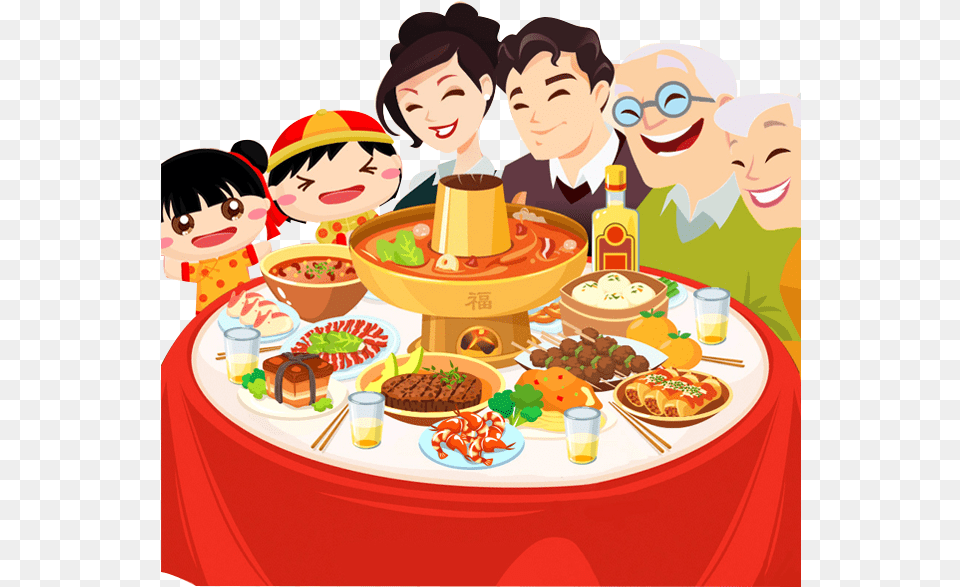 Wine Chinese New Year Reunion Dinner Family Food Family Chinese New Year Clipart, Lunch, Meal, People, Person Free Png Download