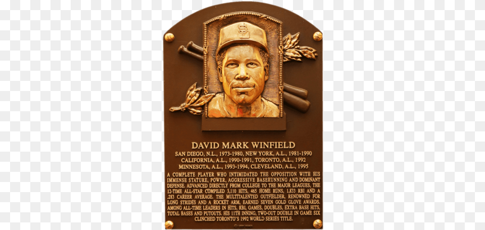 Winfield Dave Baseball Hall Of Fame National Baseball Hall Of Fame And Museum, Bronze, Plaque, Adult, Male Png