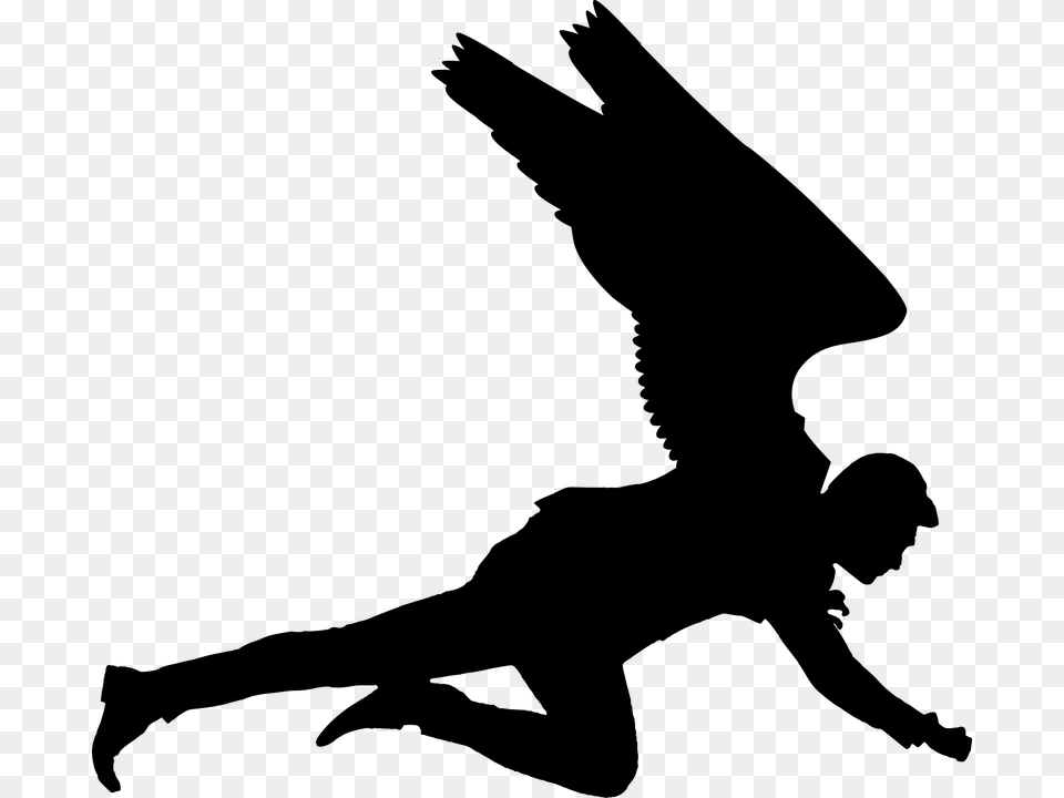 Wing Man Fantasy Silhouette Flying Person Dream Man Flying Silhouette, Gray Free Png