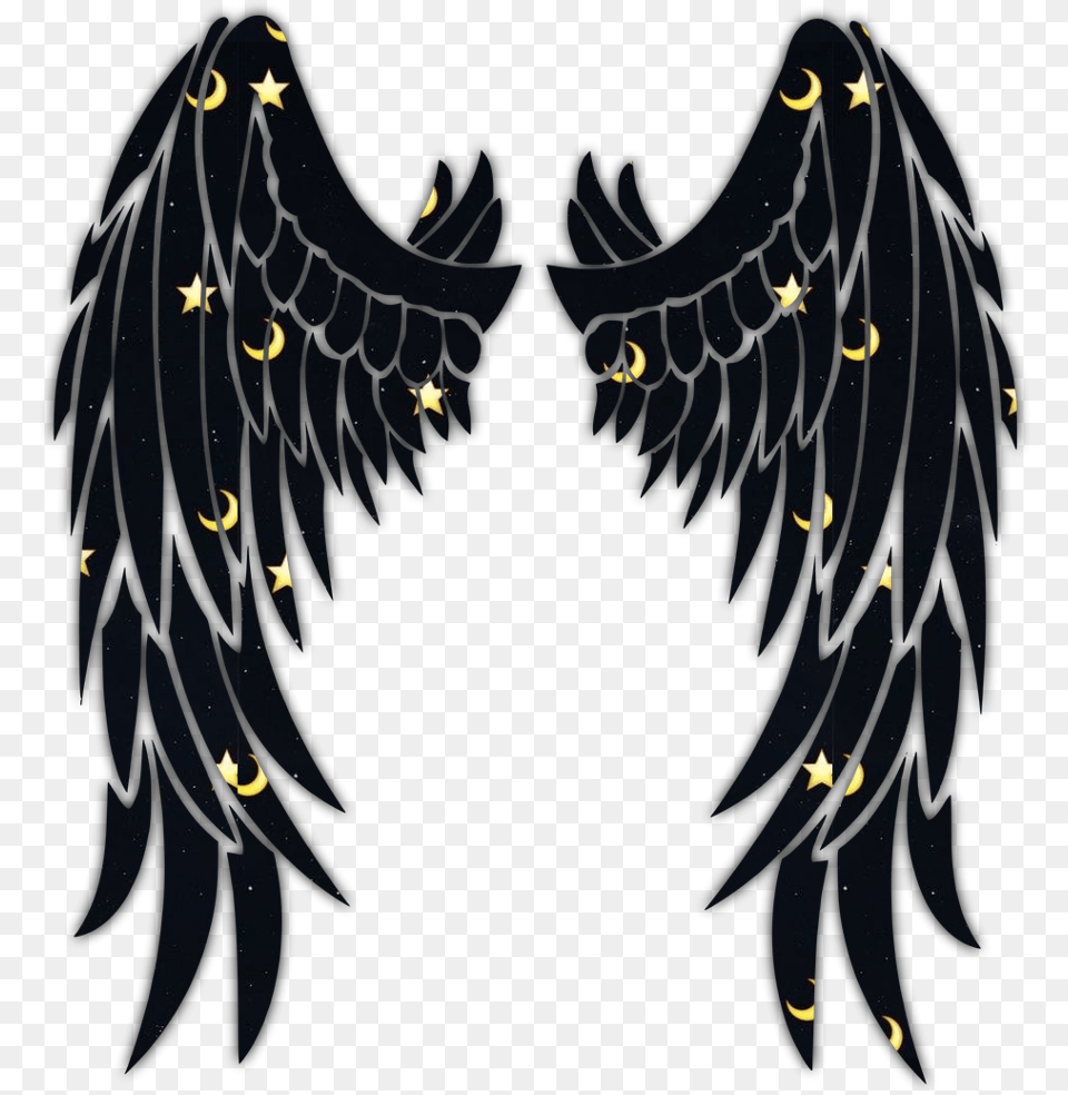Wing Wings Angel Black Stars Freetoedit Ftestickers Angel Wings Tattoo Transparent, Symbol Free Png