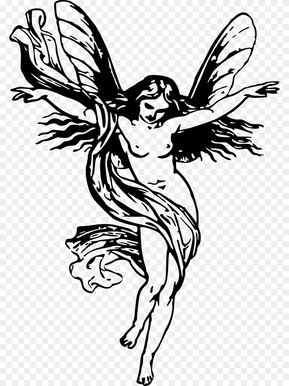 Winged Lady, Gray Free Png