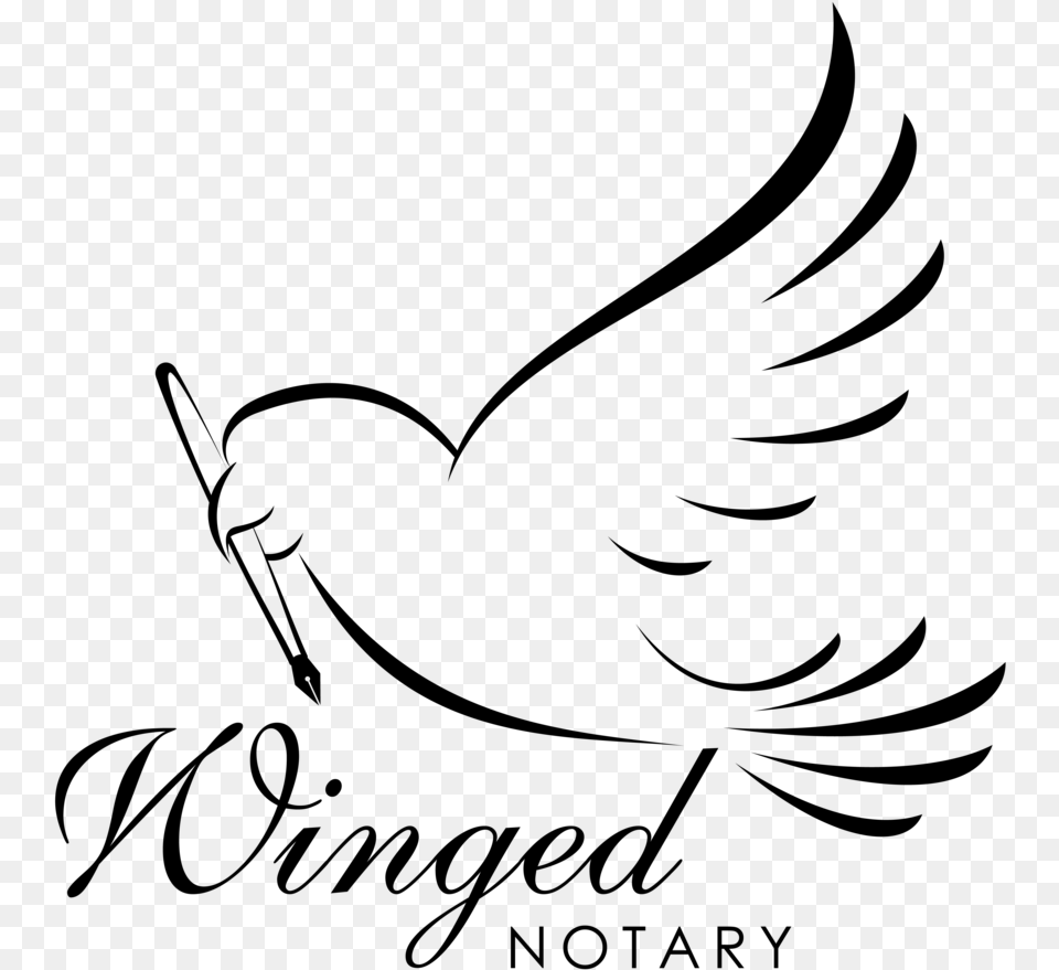 Winged Notary Final Black Line Art, Gray Png Image