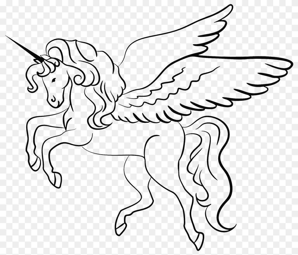 Winged Unicorn Line Art Clipart, Drawing Free Png Download