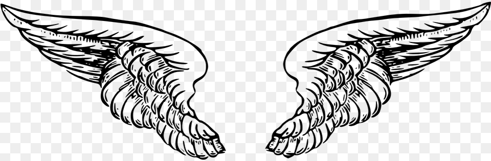 Wings Angel Black White Tattoo Heaven Feather Angel Wings Tattoo, Gray Free Transparent Png