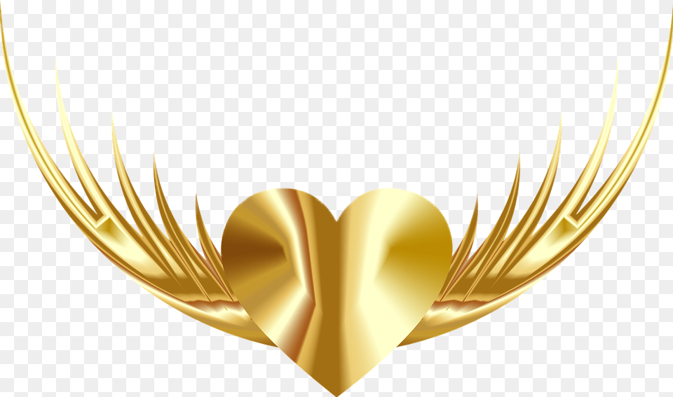 Wings Gold Golden Heart Freedom Love Golden Heart With Wings Hd, Symbol, Logo, Emblem, Chandelier Free Png