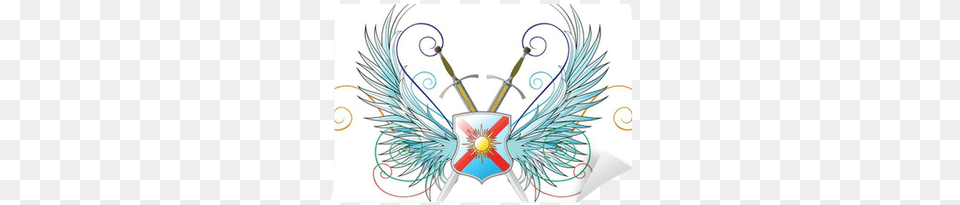 Wings Shield And Crossed Swords Wall Mural Pixers Crossed Swords And Shield, Emblem, Symbol, Smoke Pipe Free Png Download