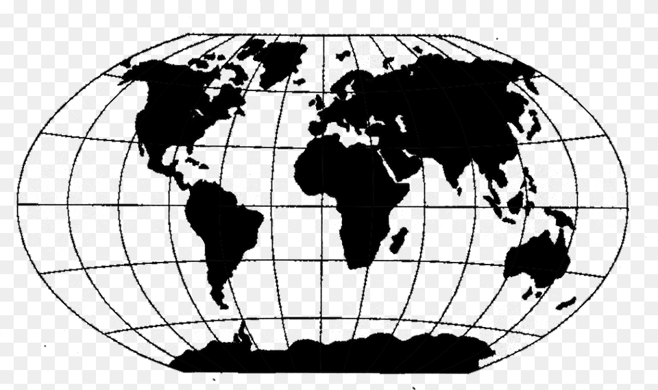 Winkel Tripel Black And White Map Of The World Outer Space, Astronomy, Planet, Globe Free Transparent Png