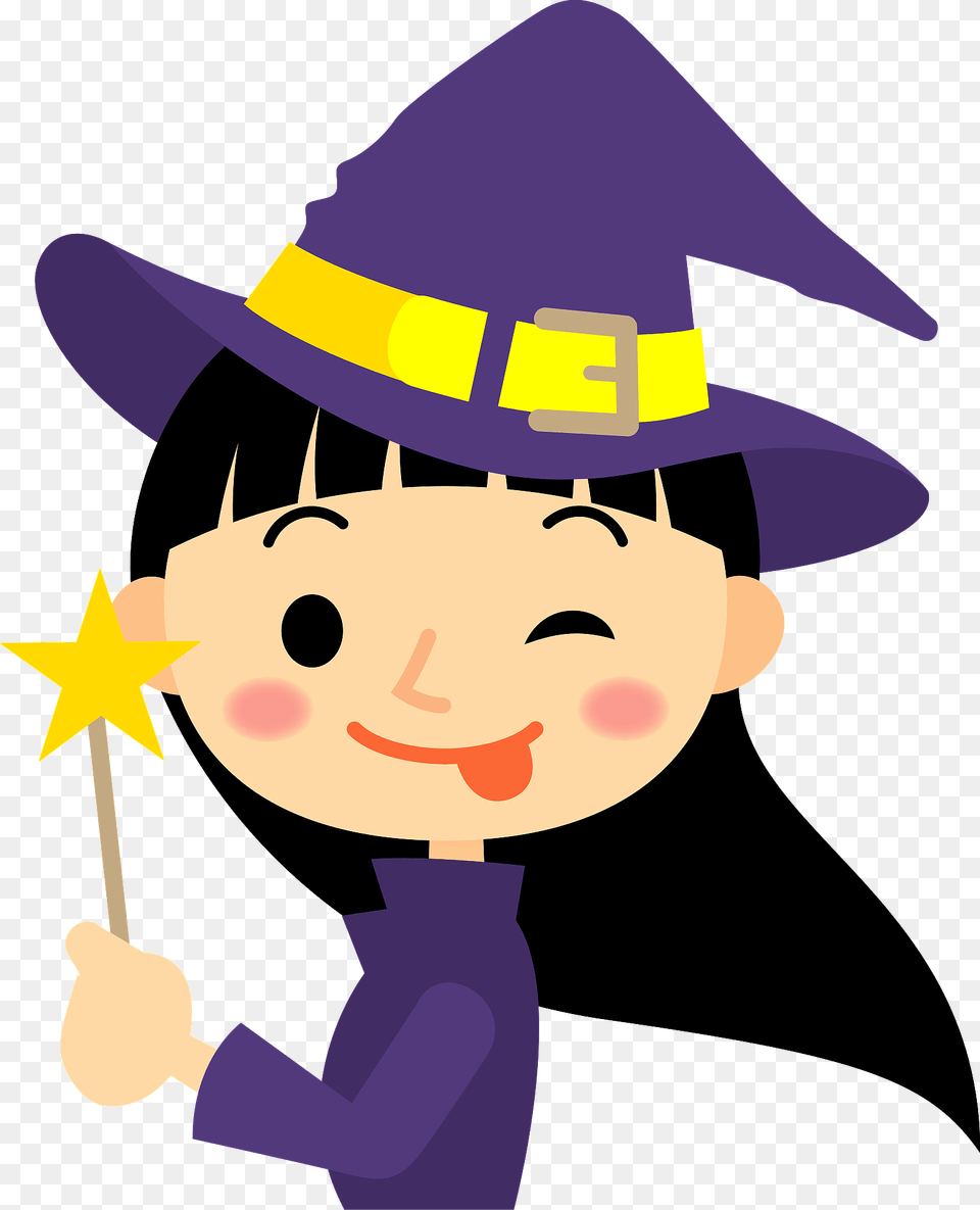 Winking Witch With A Wand Clipart, Clothing, Hat, Person, People Free Transparent Png