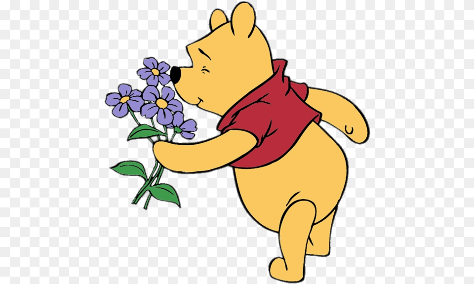 Winnie The Pooh Sniffing Flowers Smelling, Person, Head, Face Png Image