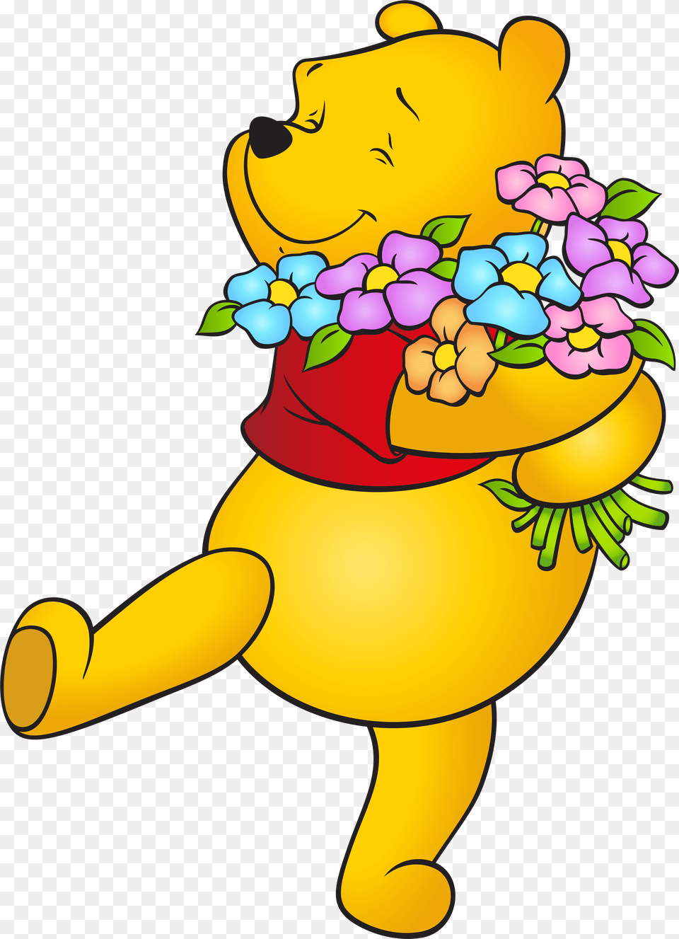 Winnie The Pooh With Flowers, Cartoon Free Png Download