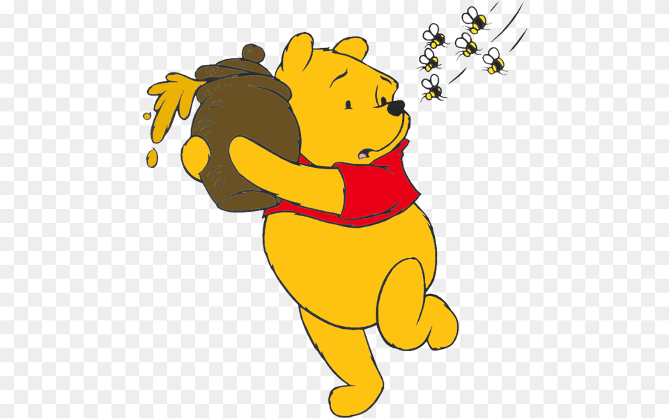 Winnie The Pooh With Honey Clip Art Image Winnie The Pooh With Bees, Cartoon, Animal, Bear, Mammal Png