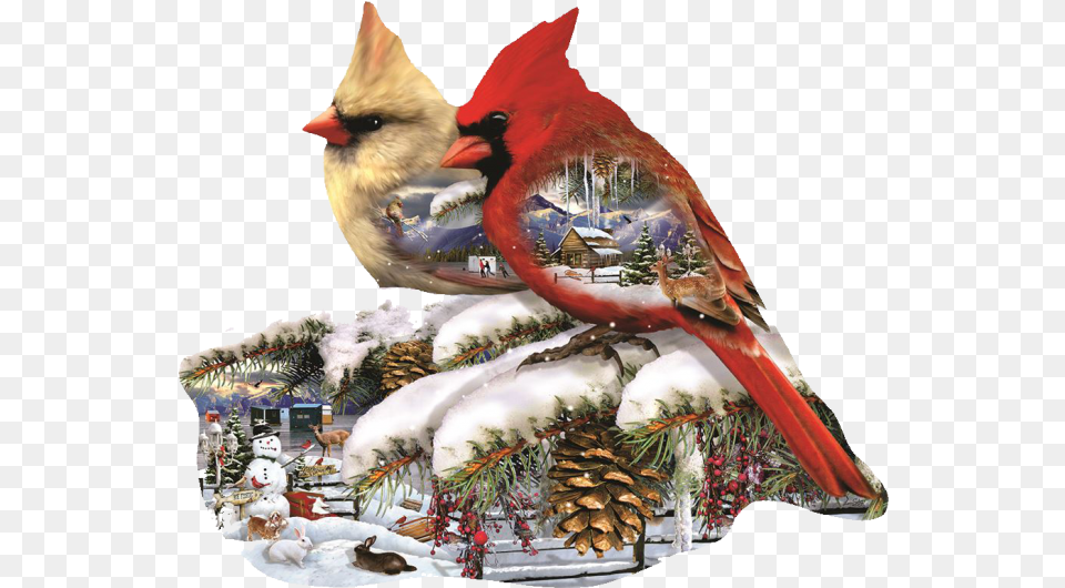 Winter Cardinals Shaped Puzzle Sunsout Winter Cardinals, Animal, Bird, Cardinal, Bear Free Png Download