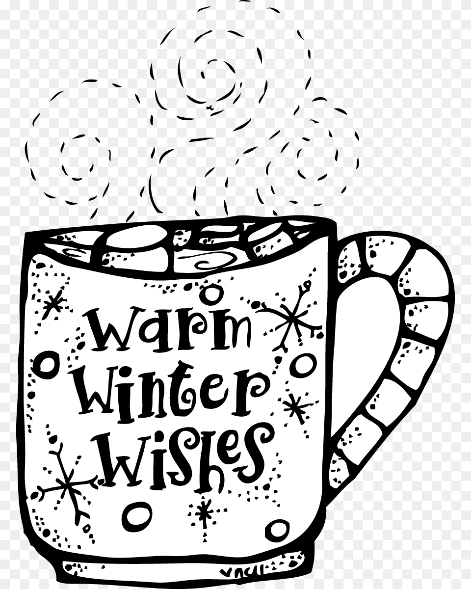 Winter Clipart Black And White Melonheadz Warm Wishes December Clipart Black And White, Cup, Text, Pottery, Grenade Png