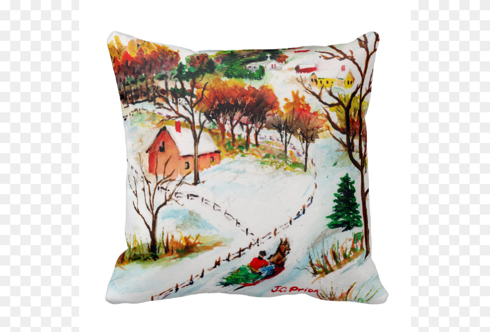 Winter Sleigh Ride Mountain Christmas Watercolor Throw Watercolor Painting, Cushion, Home Decor, Pillow, Person Free Png
