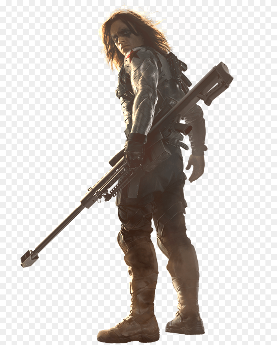 Winter Soldier Bucky Hd Caption America Winter Soldier Cosplay Costume, Child, Person, Girl, Firearm Png Image