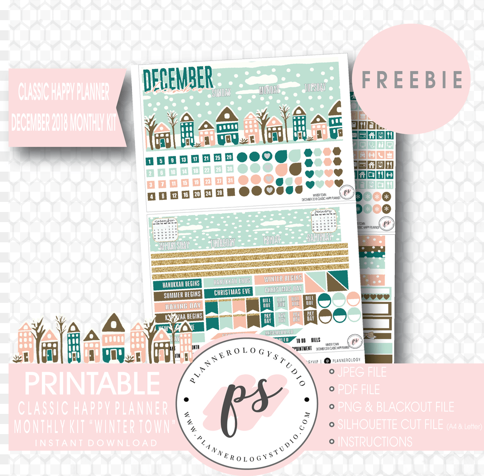 Winter Town Classic Happy Planner December 2018 Monthly Poster, Advertisement, Text Free Png