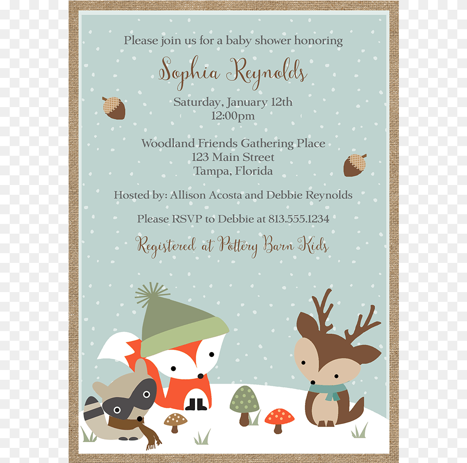 Winter Woodland Friends Baby Shower Invitation Winter Thank You Images With Reindeer, Advertisement, Poster, Plant, Fungus Png