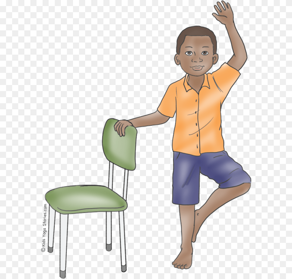 Winter Yoga Poses Using A Chair Tree Pose Kids, Shorts, Clothing, Person, Furniture Free Png Download