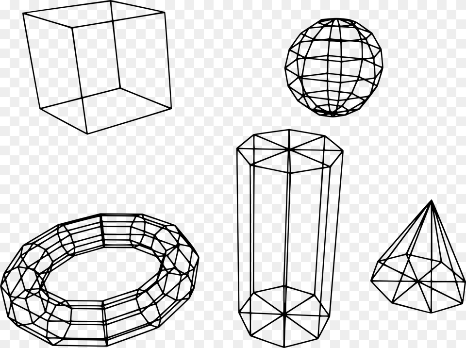 Wireframe 3d Mesh Primitives Clip Arts Wireframe Primitives, Gray Png