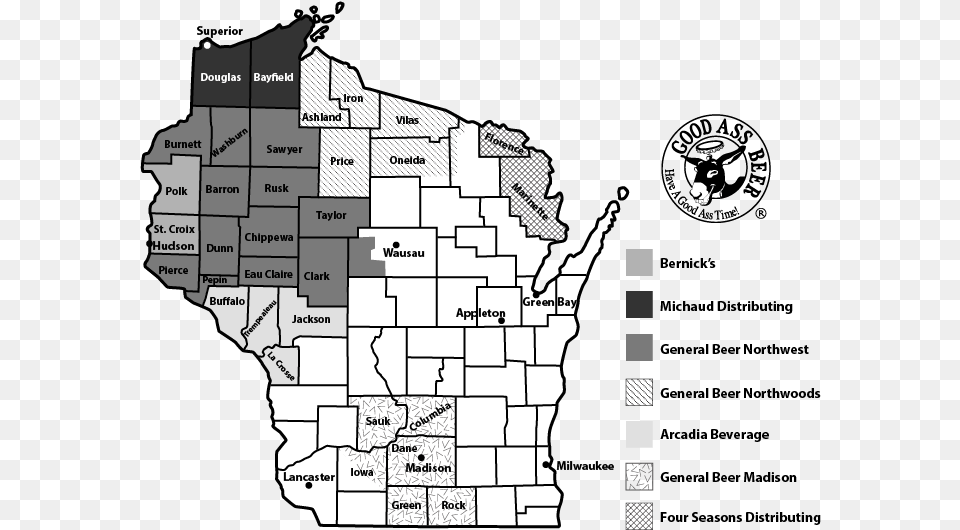 Wisconsin Distribution Map For Good Ass Beer Dane County, Chart, Plot, Atlas, Diagram Free Png Download