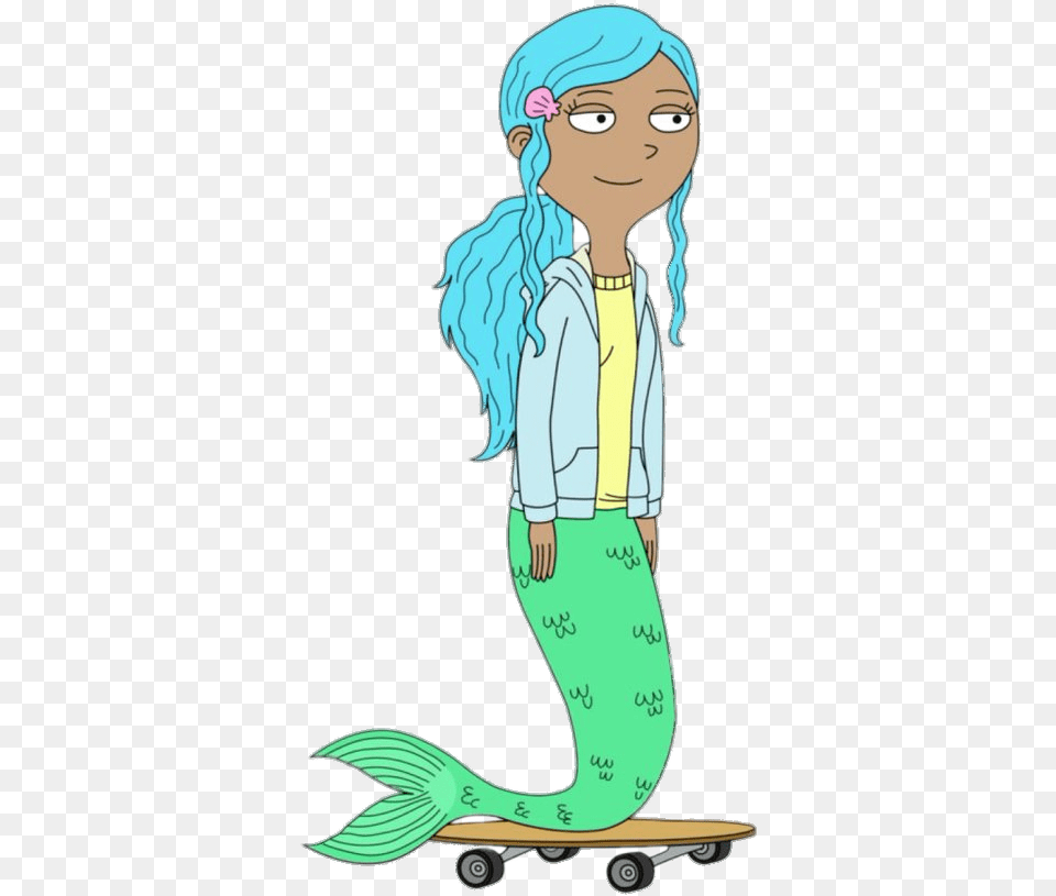 Wishfart Character Tsuni The Mermaid On Skateboard, Person, Face, Head, Book Free Png Download