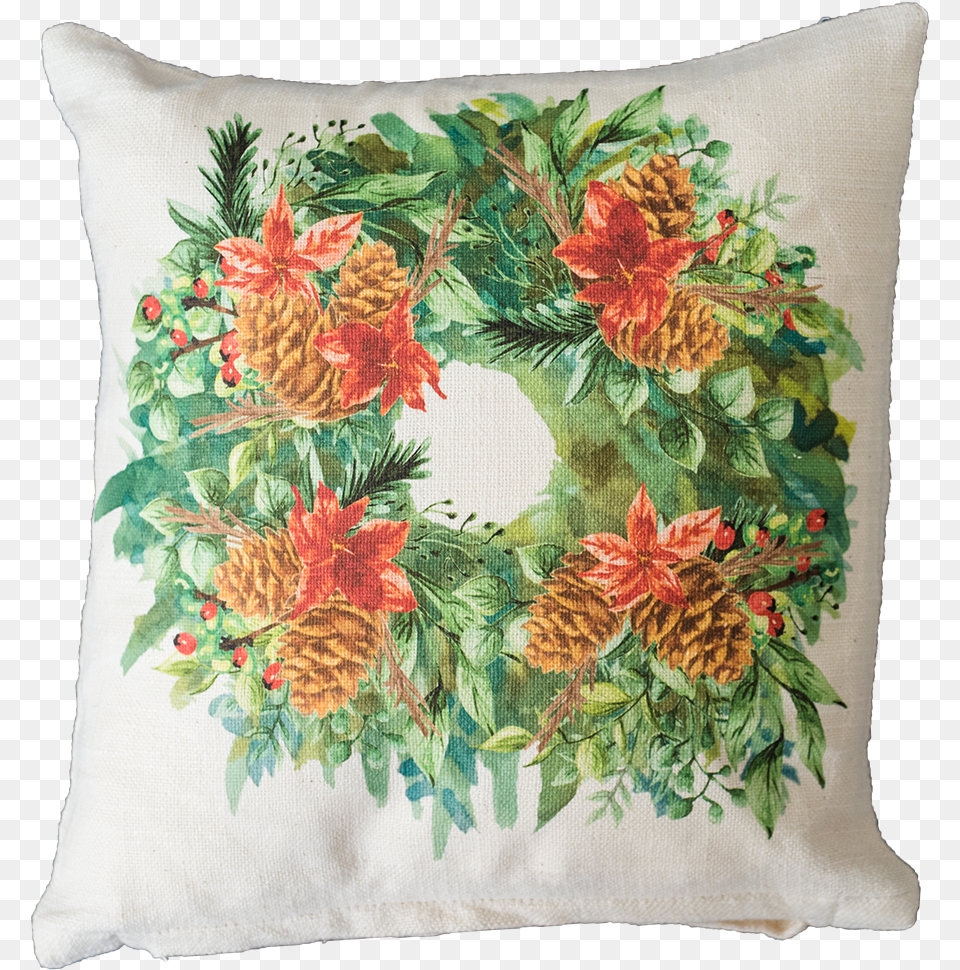 Wispy Watercolor Wreath Cushion, Home Decor, Pillow, Pattern, Plant Png Image