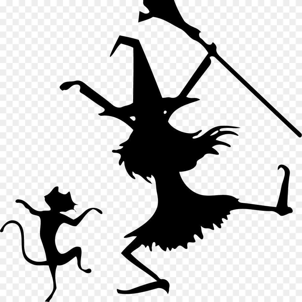 Witch And Cat, Gray Png